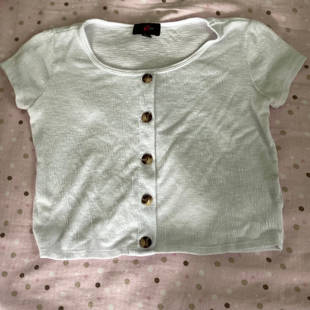 iZ Girl Cropped White Linen Short Sleeved Blouse